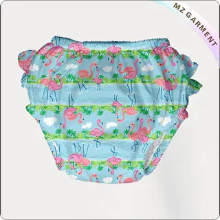 Baby Girl Aqua Blue Flamingo Reusable Swim Diaper
