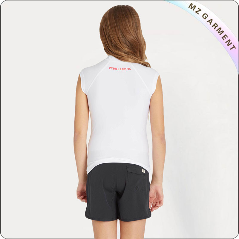 Girls' White Short Sleeve Sun Protective Wear
