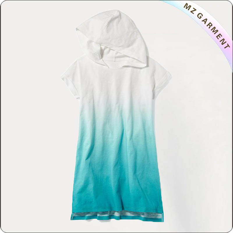 Blue Hooded Knit Swimming Cover Up Dress