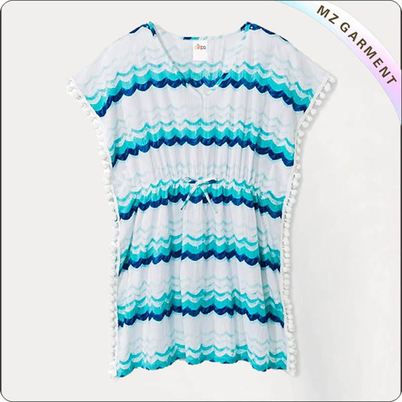 Blue Stripped Swimming Cover Up Dress
