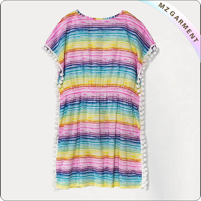 Rainbow Stripped Swimming Cover Up Dress