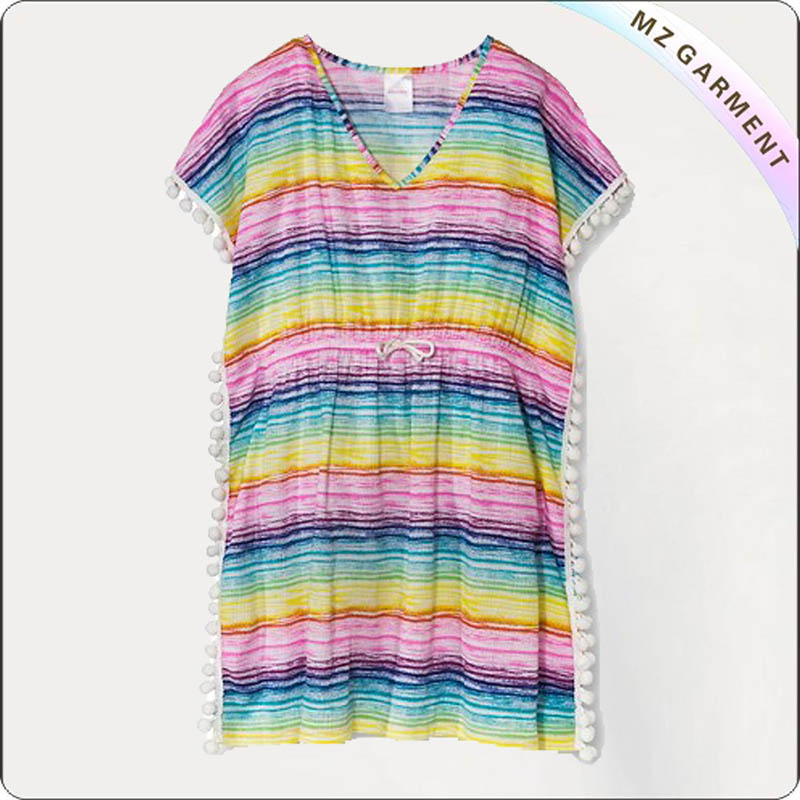 Rainbow Stripped Swimming Cover Up Dress