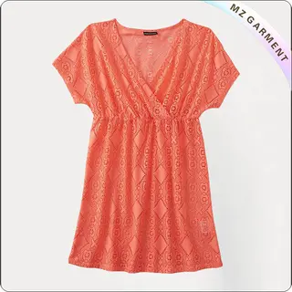 Orange Lace Cut Cover Up Dress