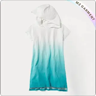 Blue Hooded Knit Swimming Cover Up Dress