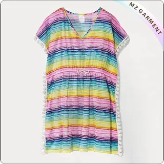 Rainbow Stripped Swimming Cover Up Dress