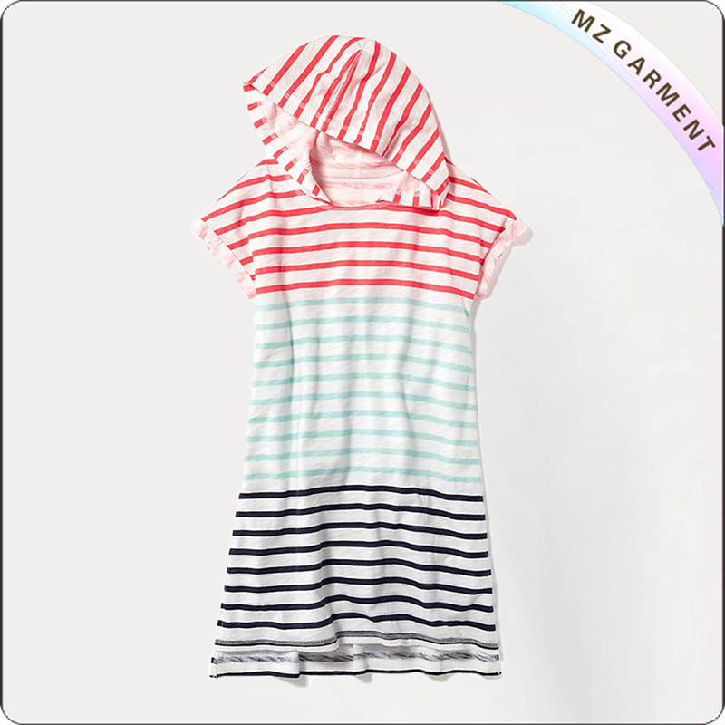 Striped Hooded Knit Swimming Cover Up Dress