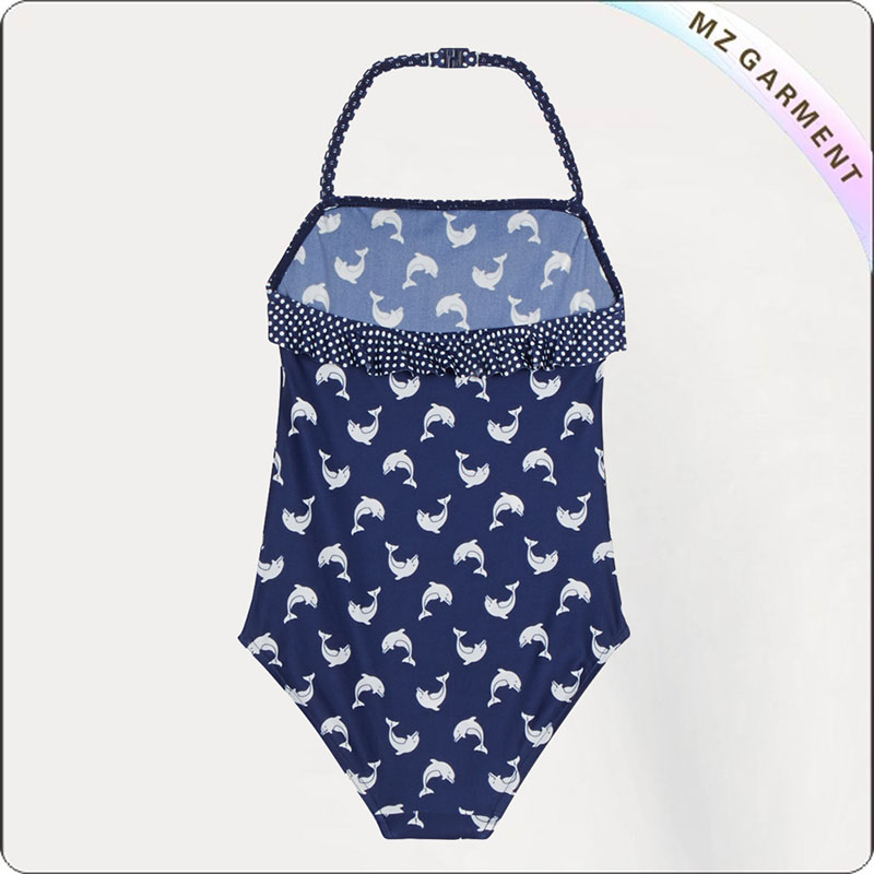 Girls' Navy Dot Swimsuit