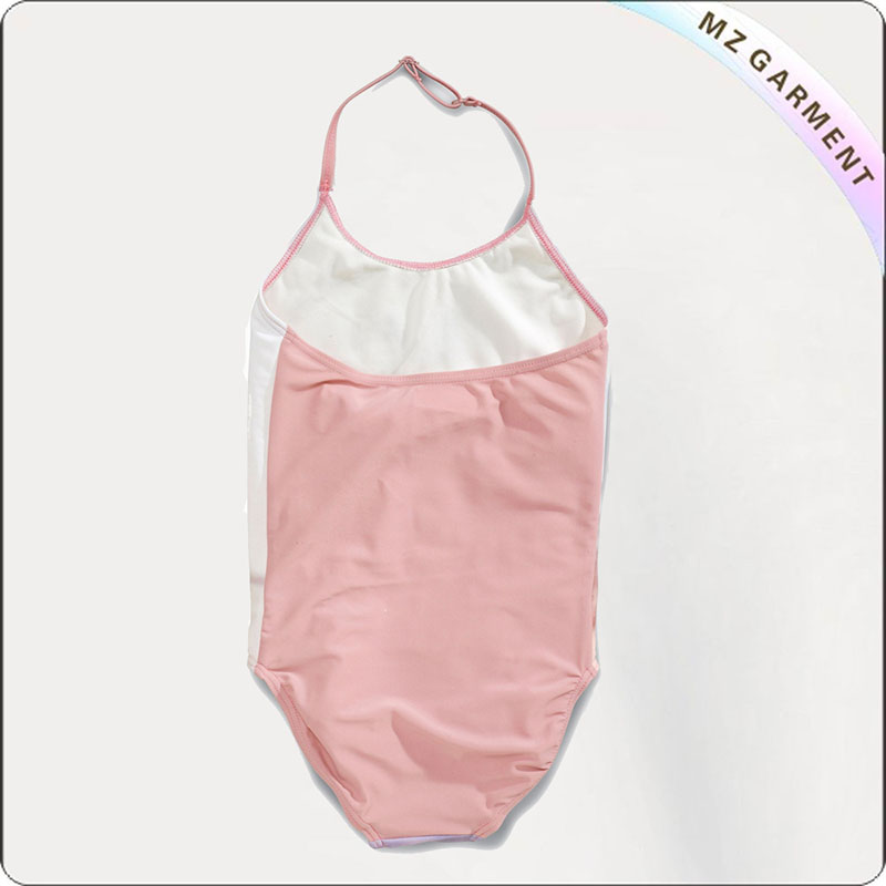 Girls' Pink Printed Horse Swimsuit