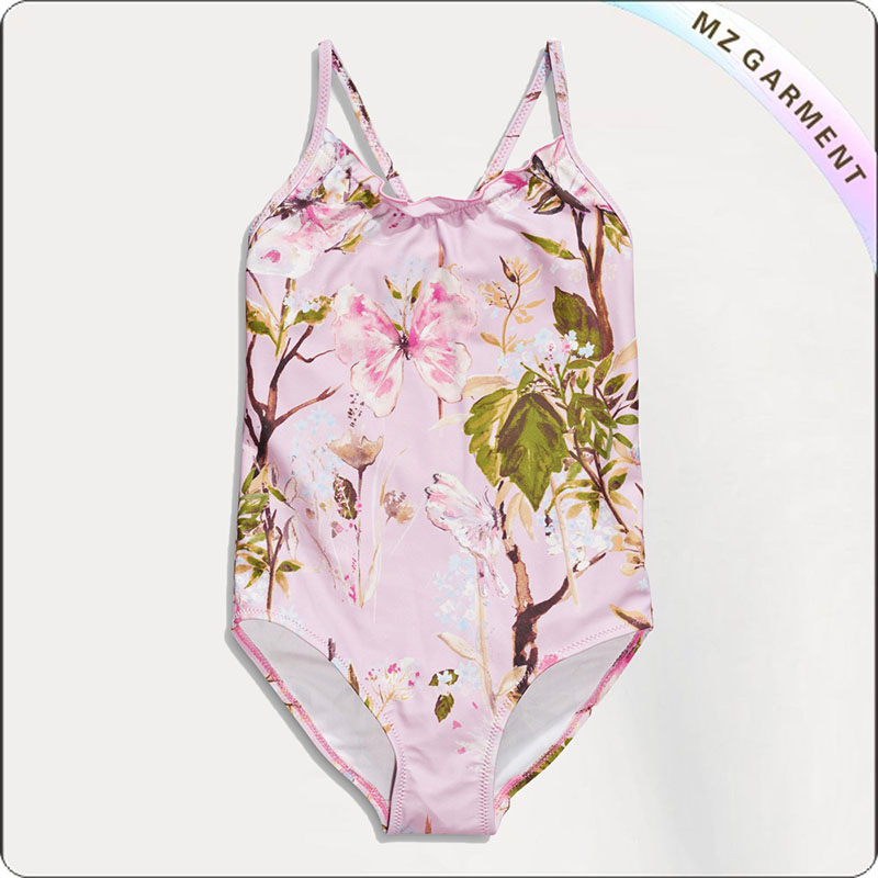 Girls' Printed Flower Swimsuit