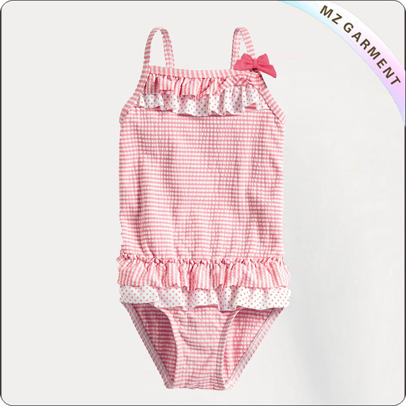 Girls' Red Lattice Swimsuit
