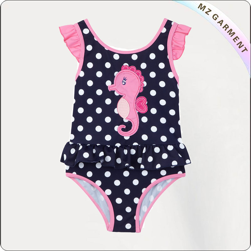 Kids Navy Dot & Printed Hippocampus Swimsuit