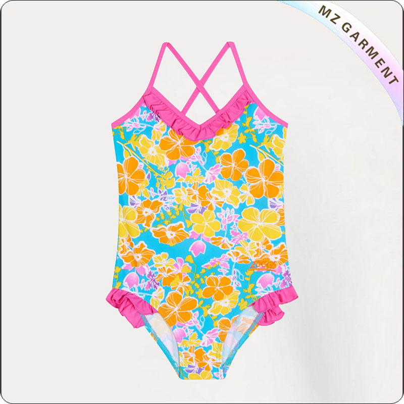 Kids Printed Flower Swimsuit