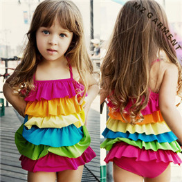 Kids Ruffle Swimsuit, 82% Nylon, 18% Spandex, XS-XL, Custom