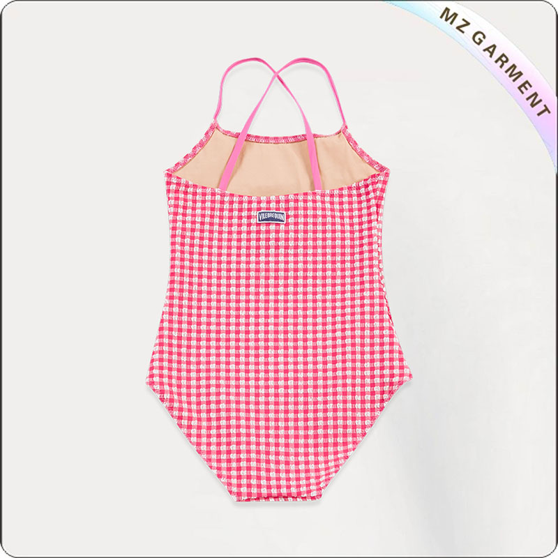 Kids White & Red Lattice Swimsuit