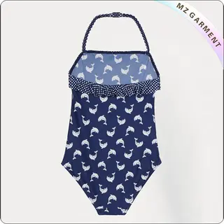 Girls' Navy Dot Swimsuit