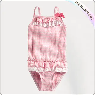 Girls' Red Lattice Swimsuit