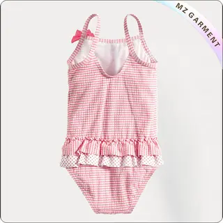 Girls' Red Lattice Swimsuit