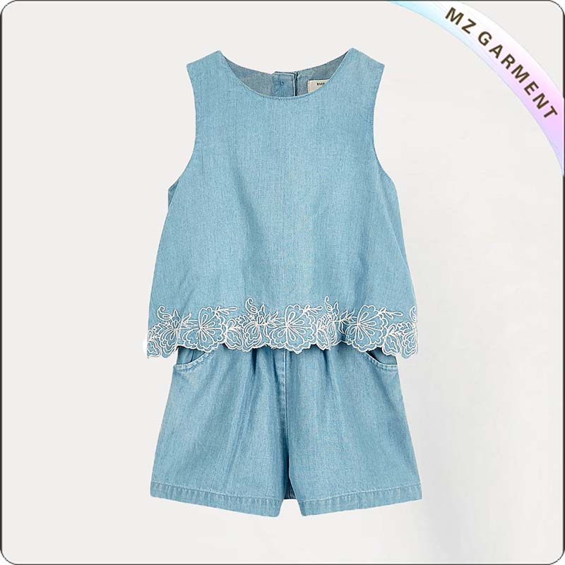 Girls Mini Blue Denim Snapsuit