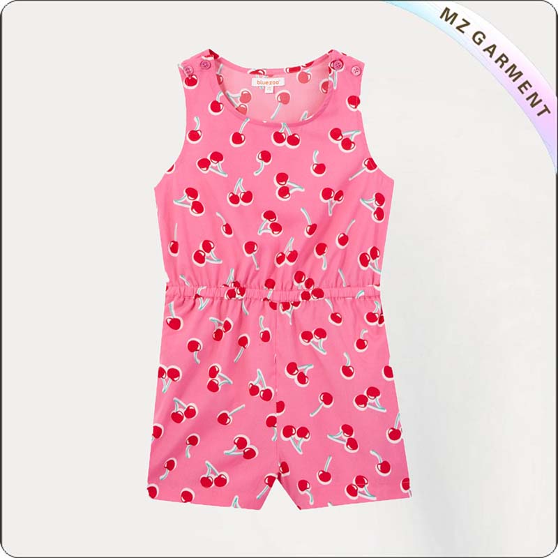 Girls Pink Cherry Print Playsuit