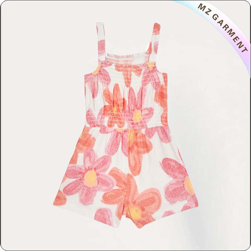 Girls Red Floral Print Snapsuit
