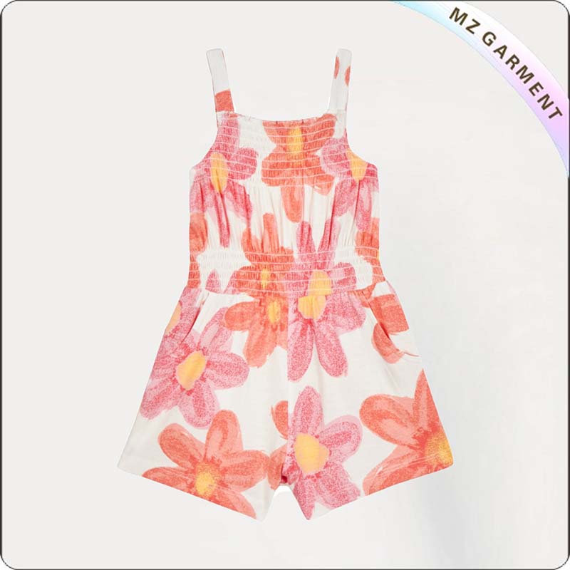 Girls Red Floral Print Snapsuit
