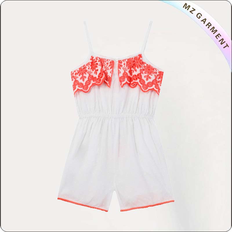 Girls White Embroidered Playsuit