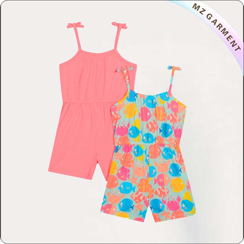Pink and Multi-Color Fish Print Playsuit