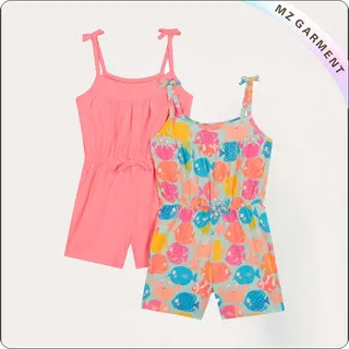 Pink and Multi-Color Fish Print Playsuit