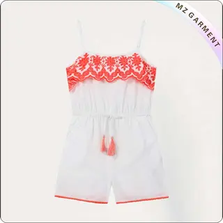 Girls White Embroidered Playsuit