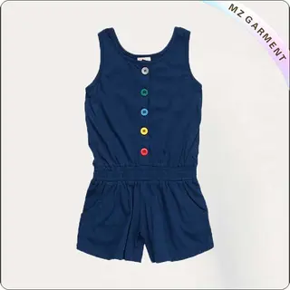 Navy Playsuit with Rainbow Botton