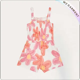 Girls Red Floral Print Snapsuit