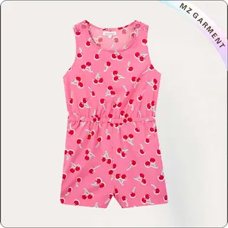 Girls Pink Cherry Print Playsuit