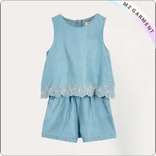 Girls Mini Blue Denim Snapsuit