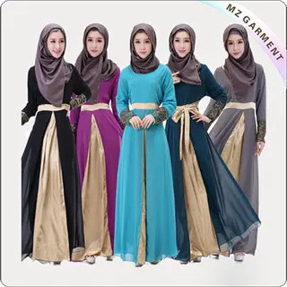 100% Cotton Muslim Dress Long Sleeve Embroidery