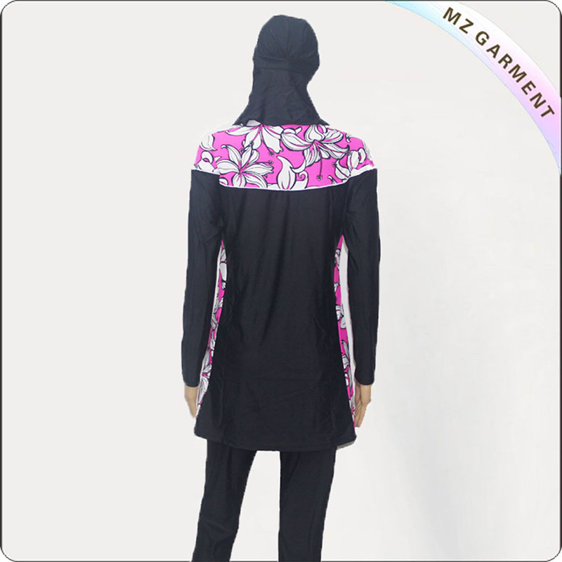Black Floral Print Muslim Swimwear