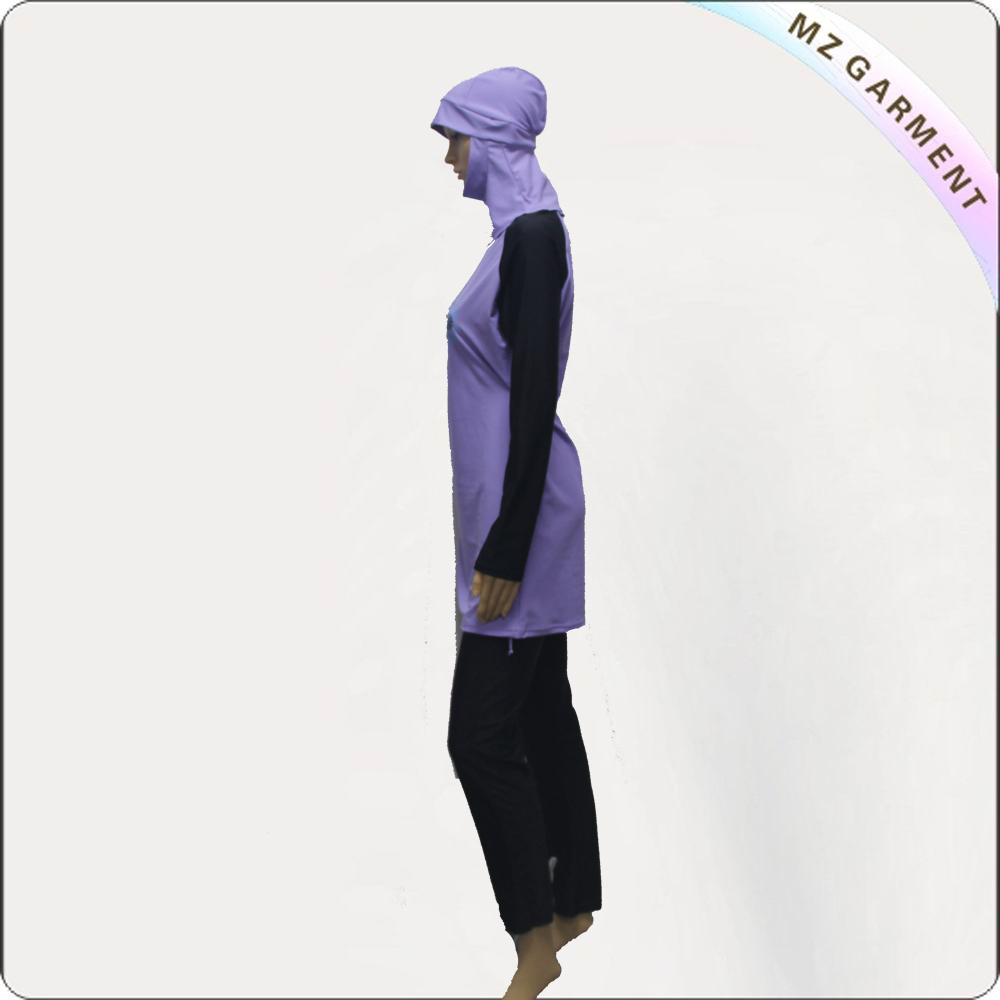 Black & Purple Long Sleeve Muslim Swimwear
