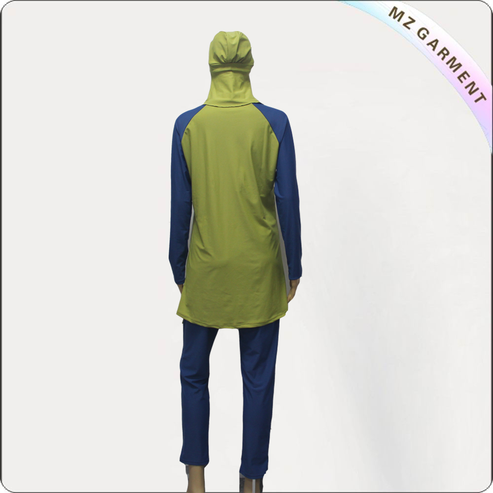Blue Long Sleeve Muslim Swimwear with Yellow Printing