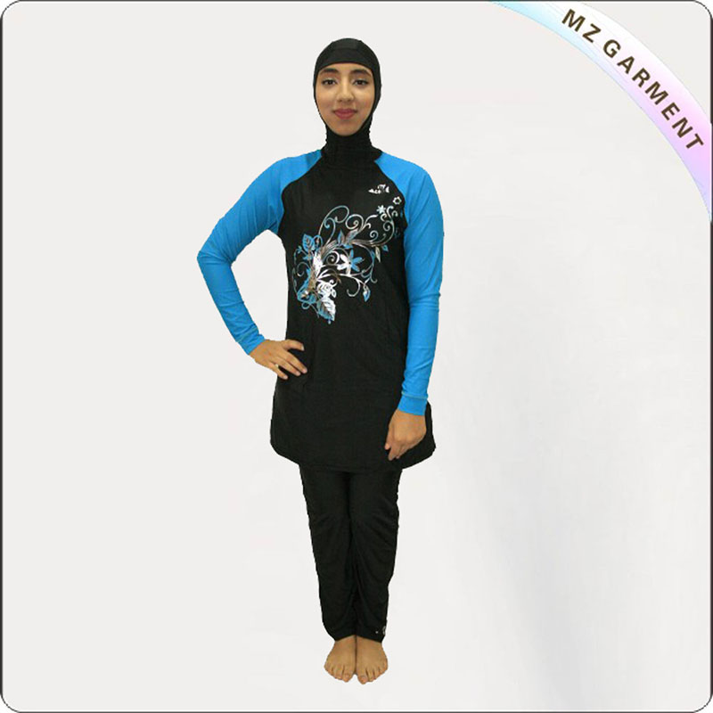 Charcoal Black & Aqua Muslim Swimwear
