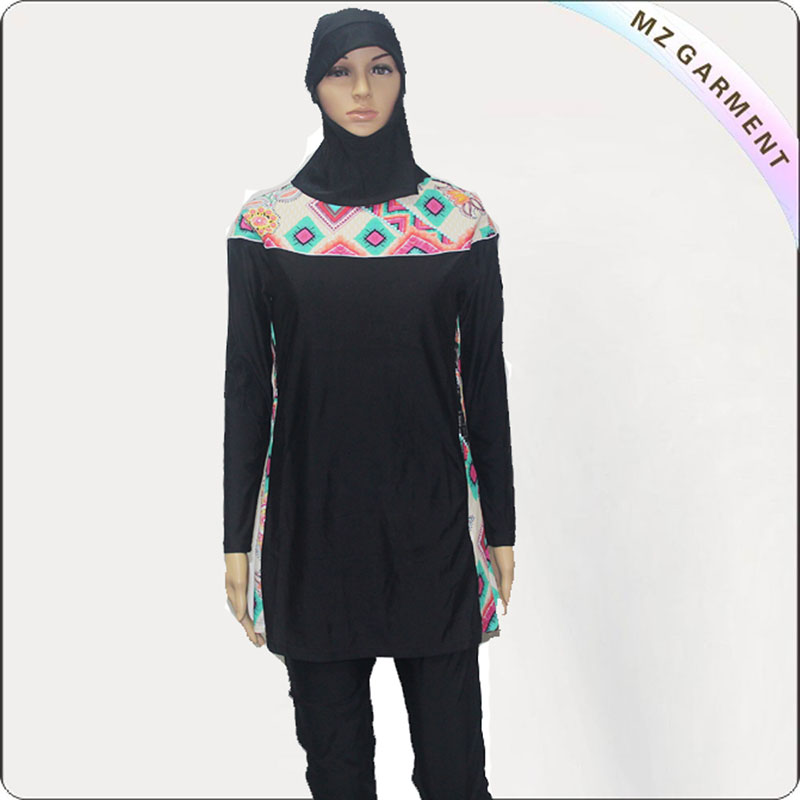 Female Lattice Print Muslim Swimwear