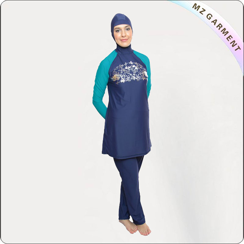 Female Navy & Jade Muslim Swimwear