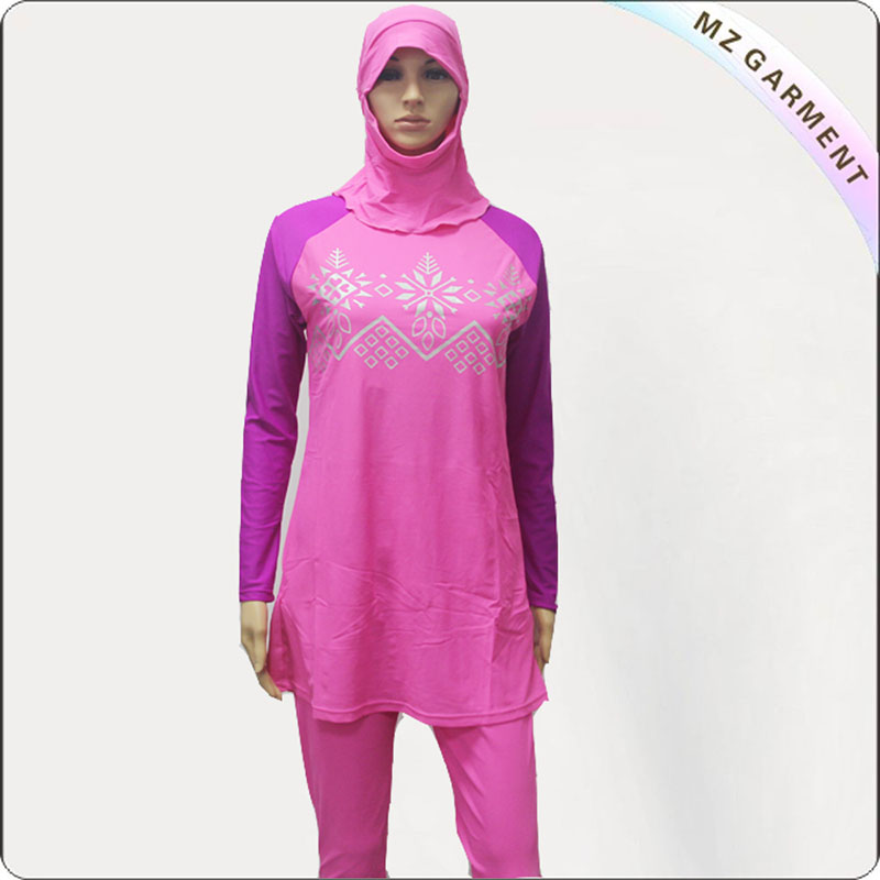Female Pink & Purple Floral Muslim Swimwear