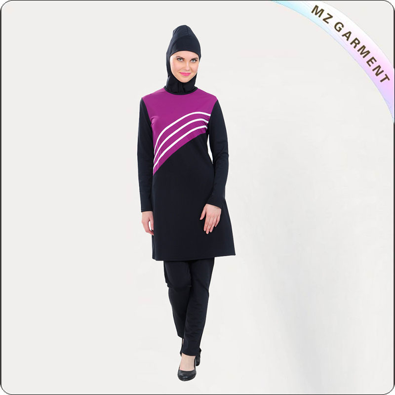 Purple Striped Muslim Swimwear