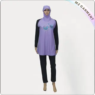Black & Purple Long Sleeve Muslim Swimwear
