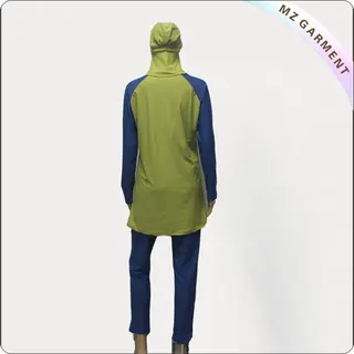 Blue Long Sleeve Muslim Swimwear with Yellow Printing