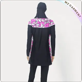 Black Floral Print Muslim Swimwear