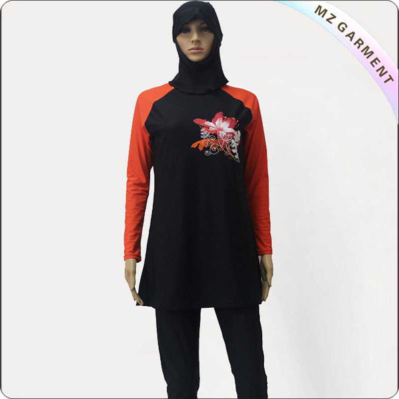 Women Black & Orange Muslim Swimwear