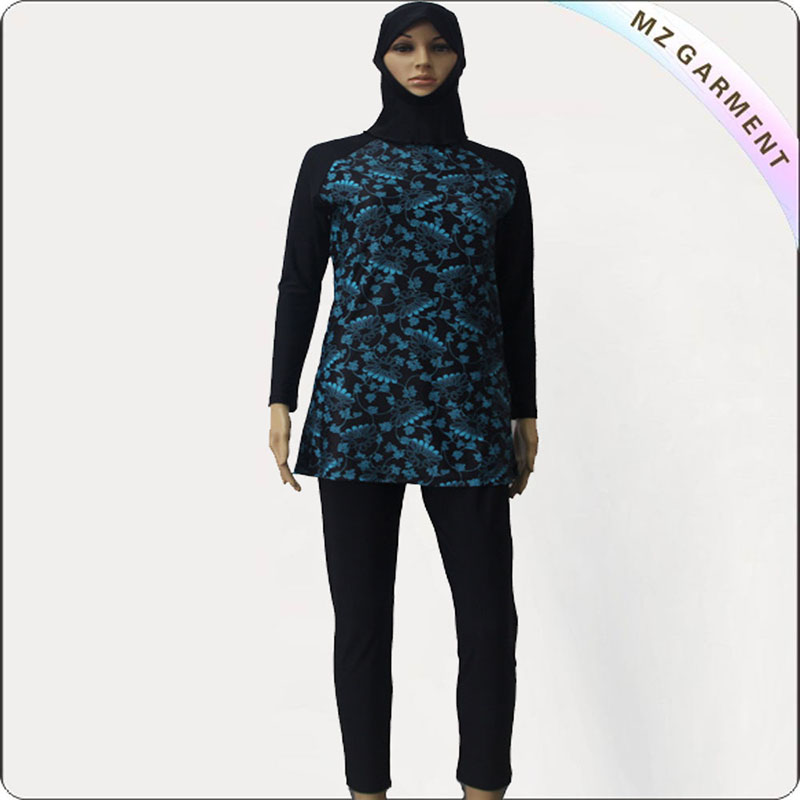 Women Blue Floral Muslim Swimwear