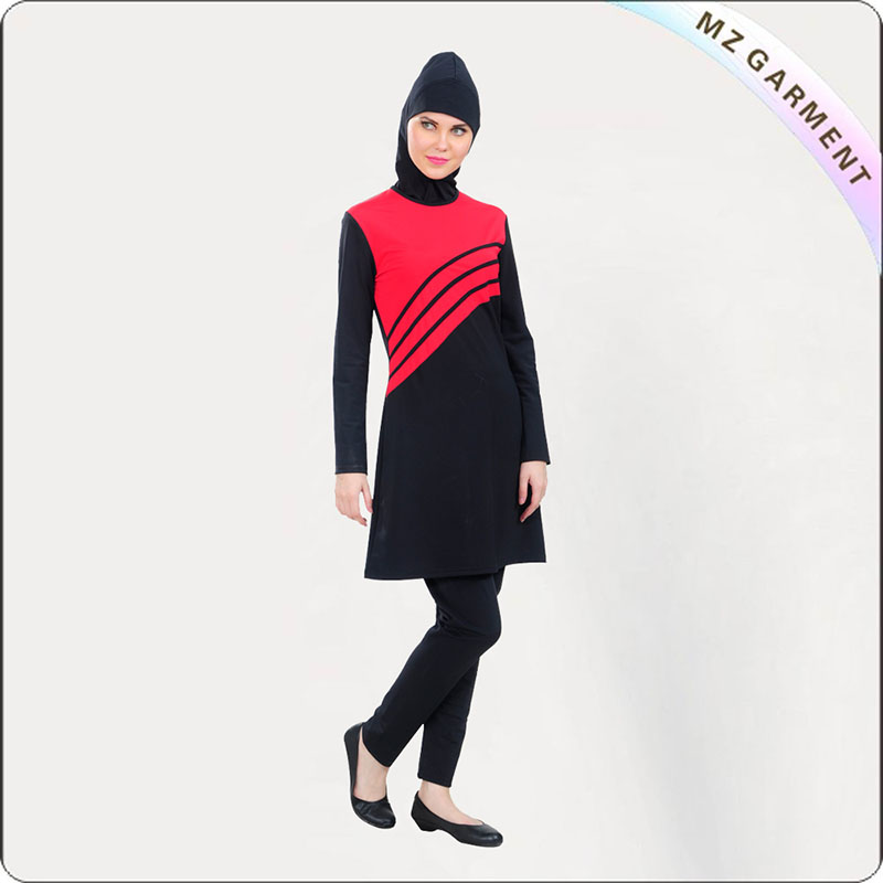 Women Red Floral Muslim Swimwear