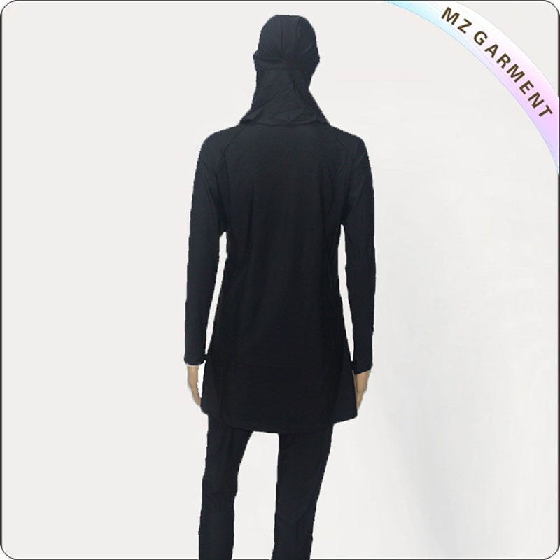 Women Solid Black Muslim Swimwear