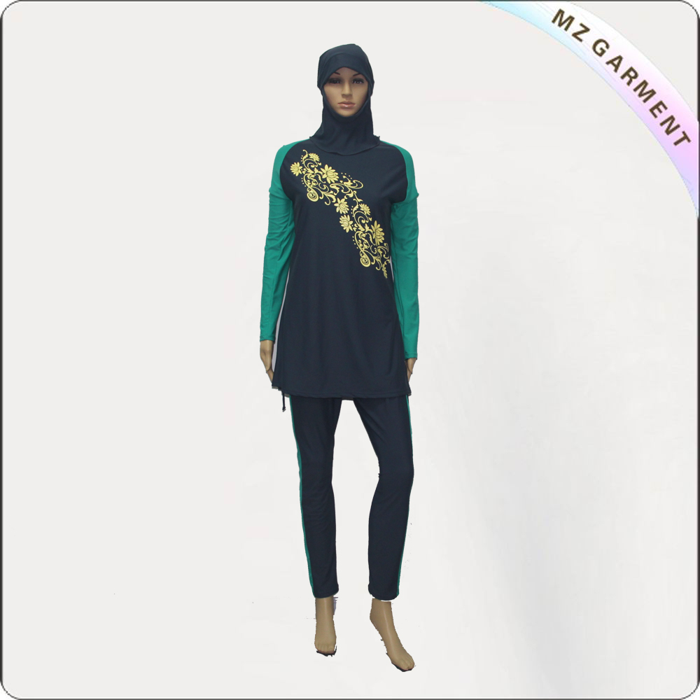 Yellow & Black Long Sleeve Muslim Swimwear